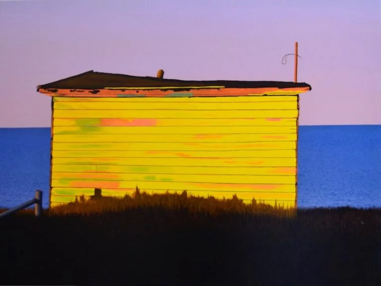 A Shed At Lourdes For My Mother, Oil on canvas 36” x 48” 2022